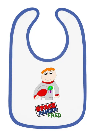 Space Ranger Fred Baby Bib, Cotton Contrast Trim, Baby Shower Gift