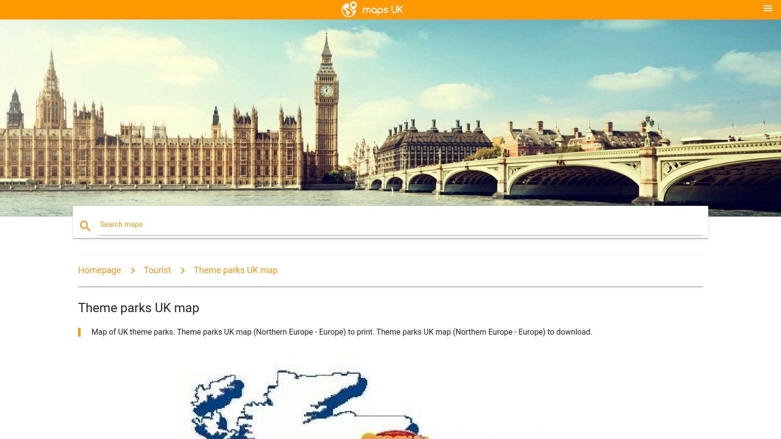 Official Merlin attractions map for a map of theme parks in the UK