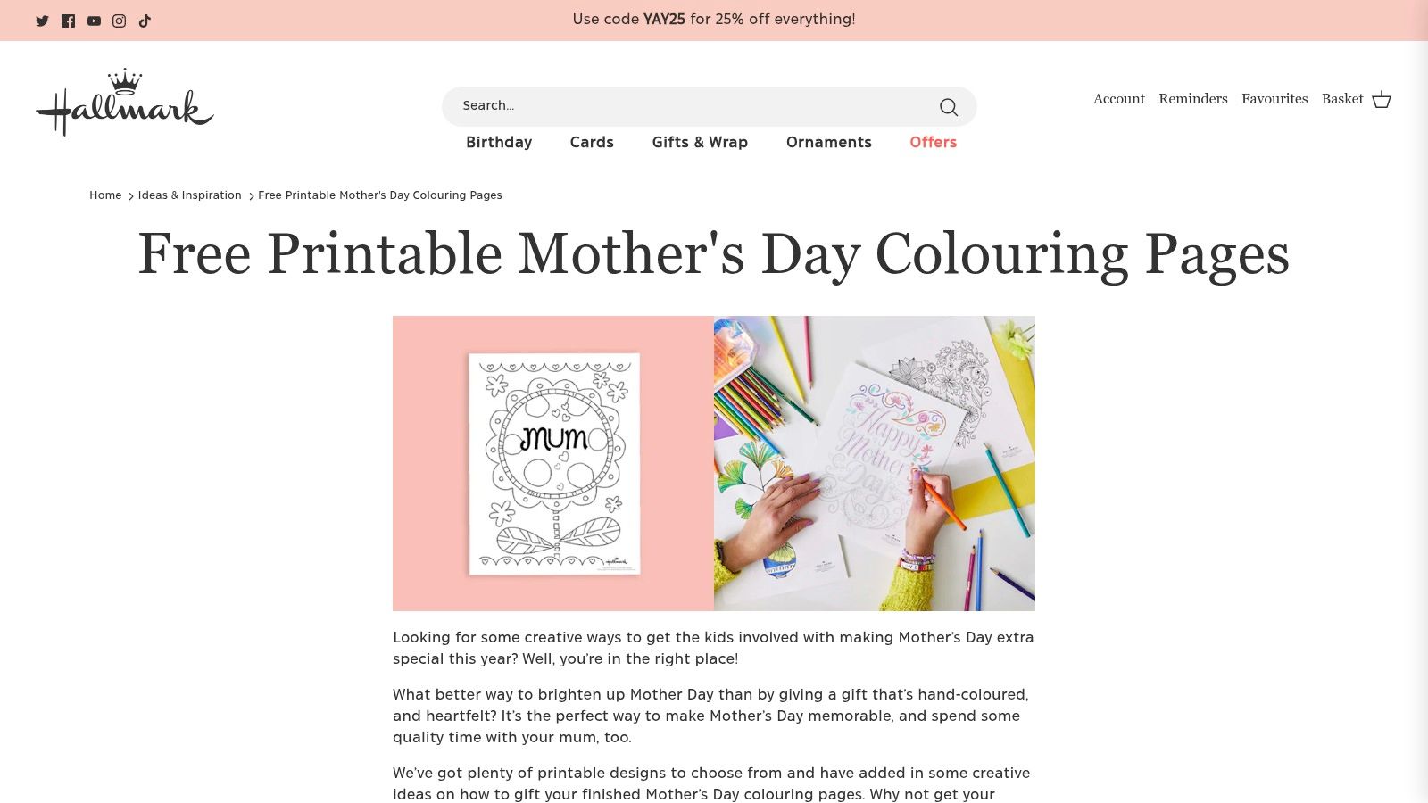 Hallmark UK – Free Mother’s Day Colouring Pages