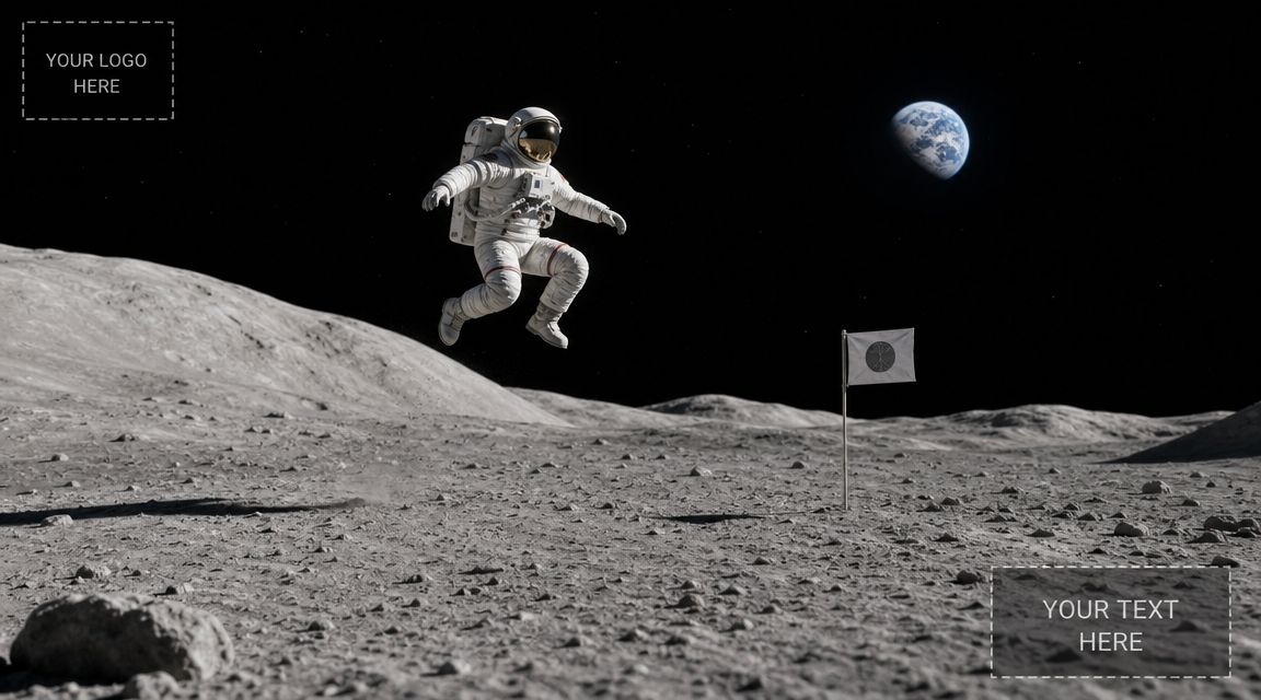 An astronaut floating above the moon surface with the Earth visible in the dark starry sky.