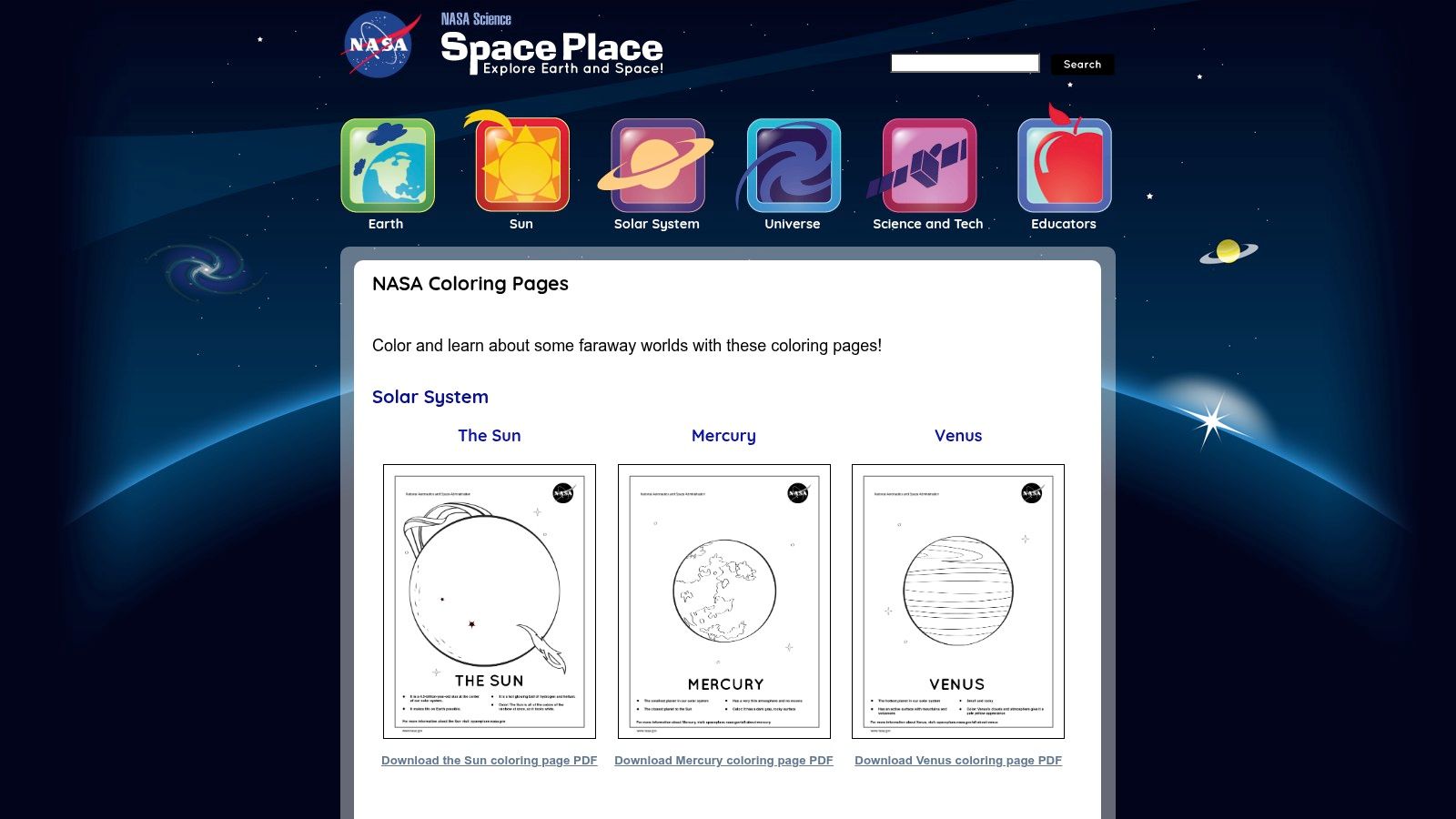NASA Space Place – Solar System Coloring Pages