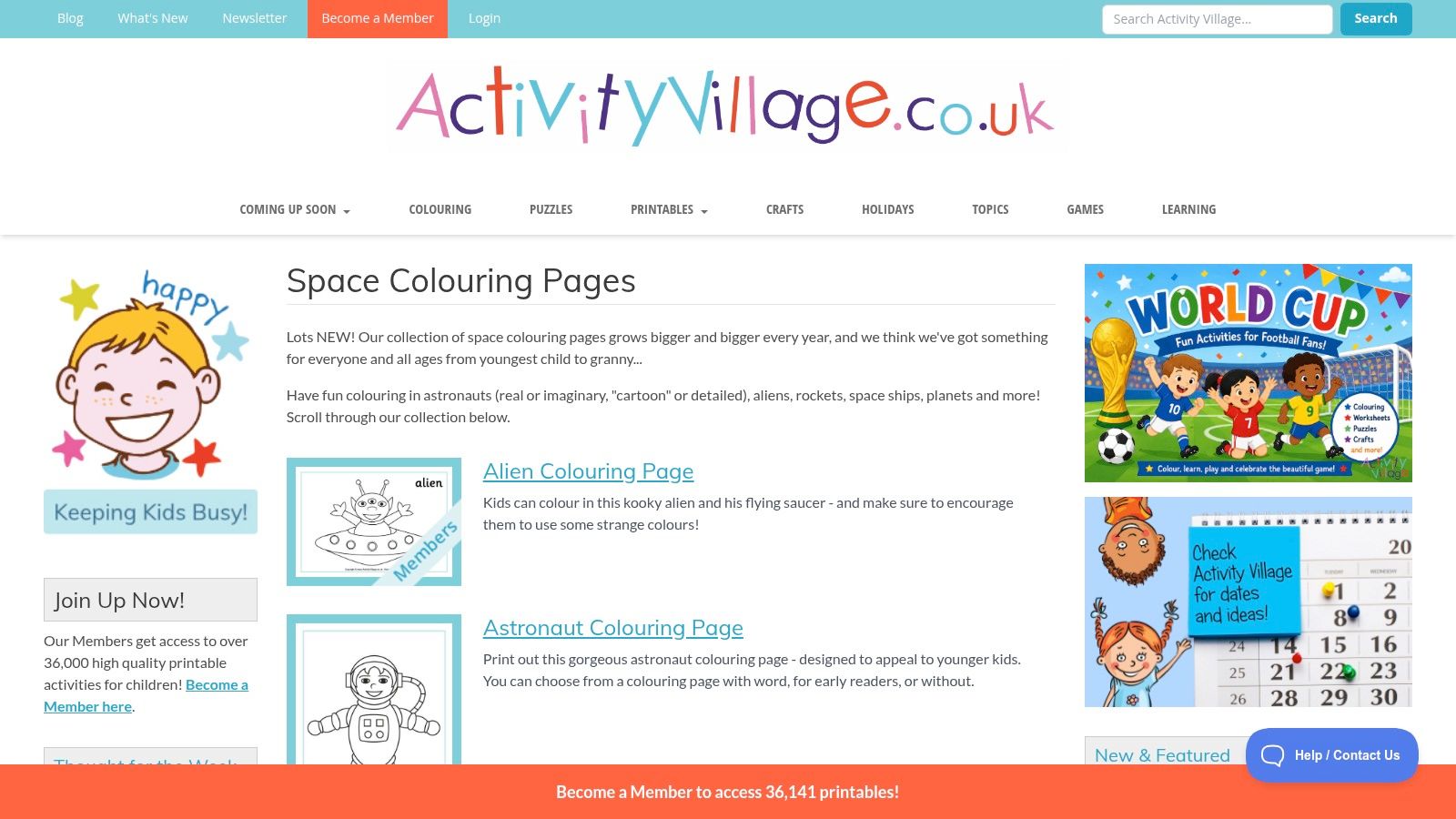 Activity Village (UK) – Space Colouring Pages